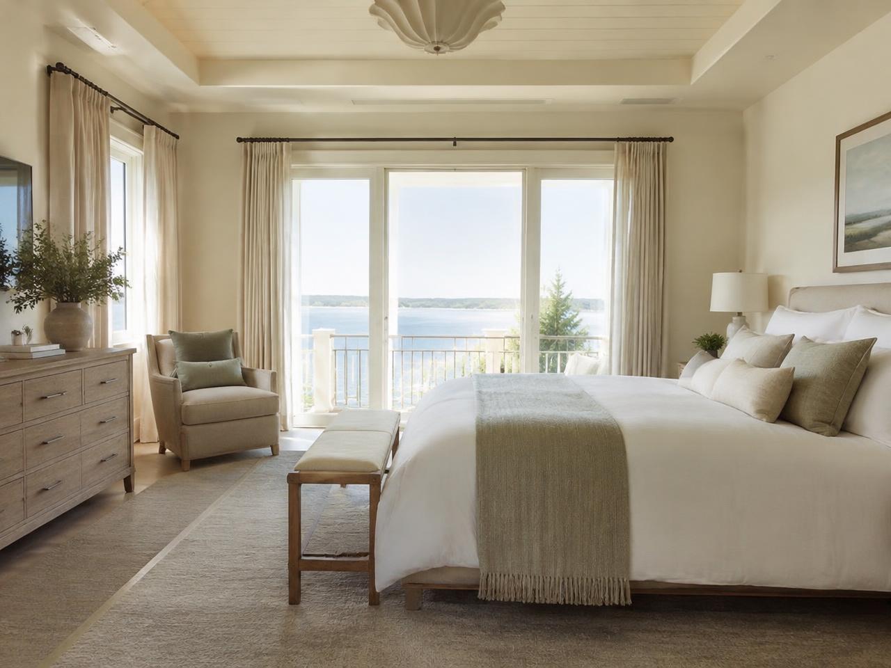 Coastal bedroom with pressed linen